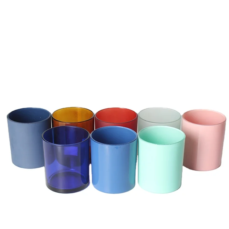 2022 New Wholesale 8oz 10oz  15oz  Glass Candle Vessel For Candle Making Pink Decorative Glass Candle Jar With Lid