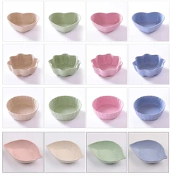 Экологически чистая дешевая оптовая продажа листьев круглых цветов в форме сердца Пшеничная солома пластиковая маленькая тарелка для соевого соуса