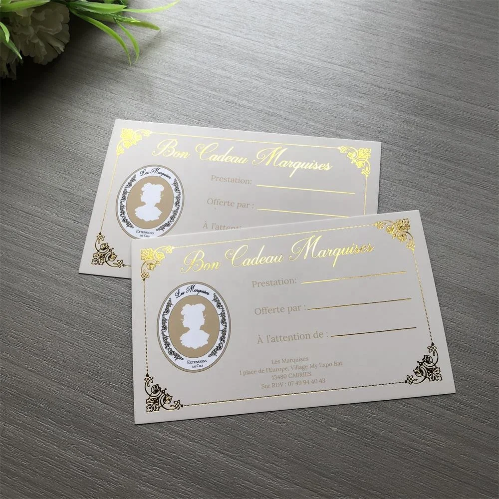 Custom luxury gold foil design coupons gift certificate paper card for small business