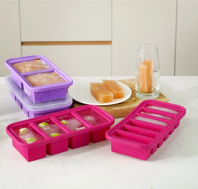 Meal Prep Store Soup Sauce Broth Leftovers Smoothie Large Ice Cube Silicone Freezer tray Food Molds storage Container