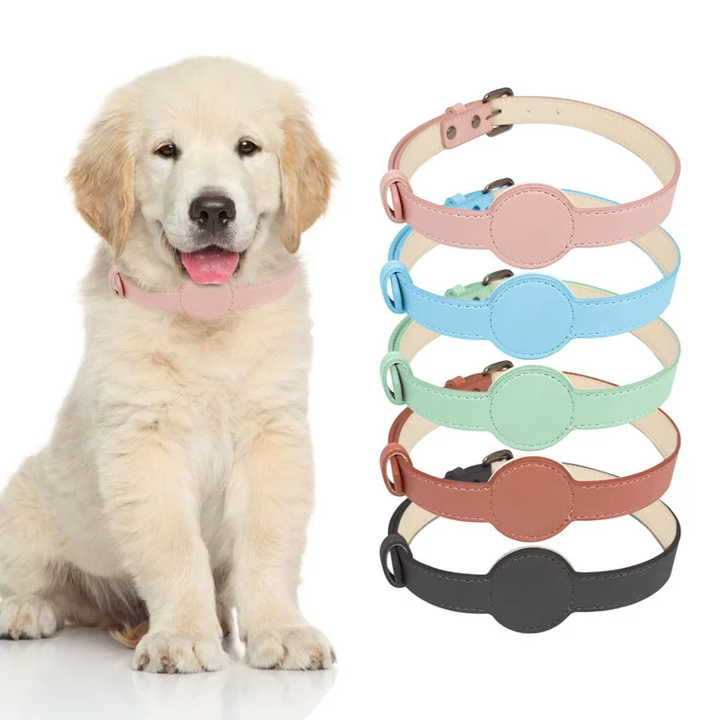 Hot Sale Adjustable  Pink PU Leather Airtag Cat Neck Collar Holder For Apple Air Custom Pet Collar
