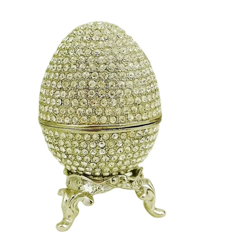 Faberge коробка для яиц платинового цвета Высокое качество Полный Кристалл серебро с подставкой фигурка безделушка таблетка Ювелирная