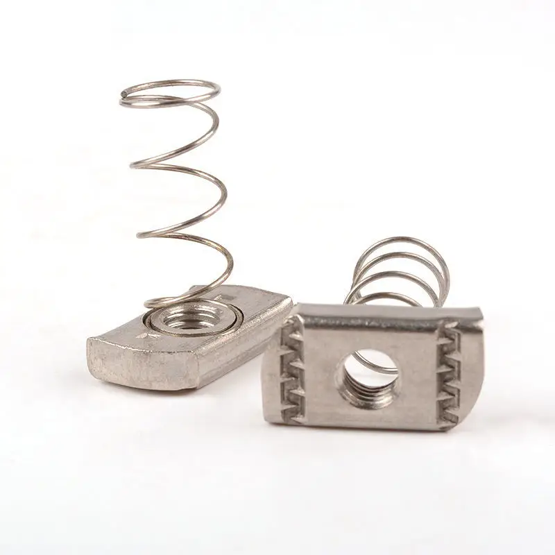 Customized High Quality Stainless Steel 304 316 316L Channel Spring Nut M6 M8 M10 Spring Slot Nut Square Nut with Spring