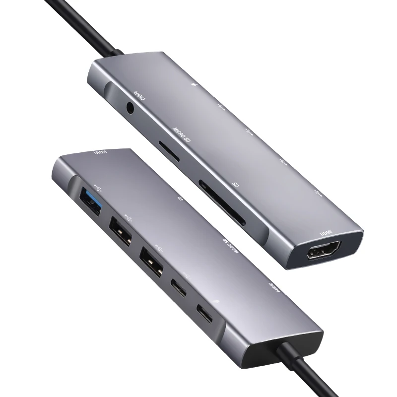 9 в 1 Алюминиевый многопортовый Док станция зарядное устройство с 4K USB3.0 RJ45 TF USB-C PD адаптер для зарядного устройства Type-C USB Hub