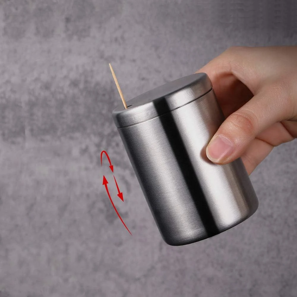 Customized Decorative Tooth Pick Container Storage Organizer Stainless Steel Bamboo Toothpick Bottles Holders with Lid