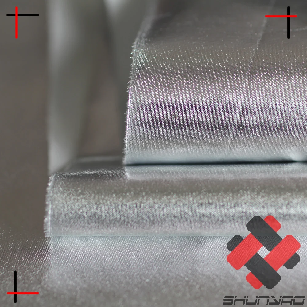 100% polyester foil coated shiny silver glitter fabric