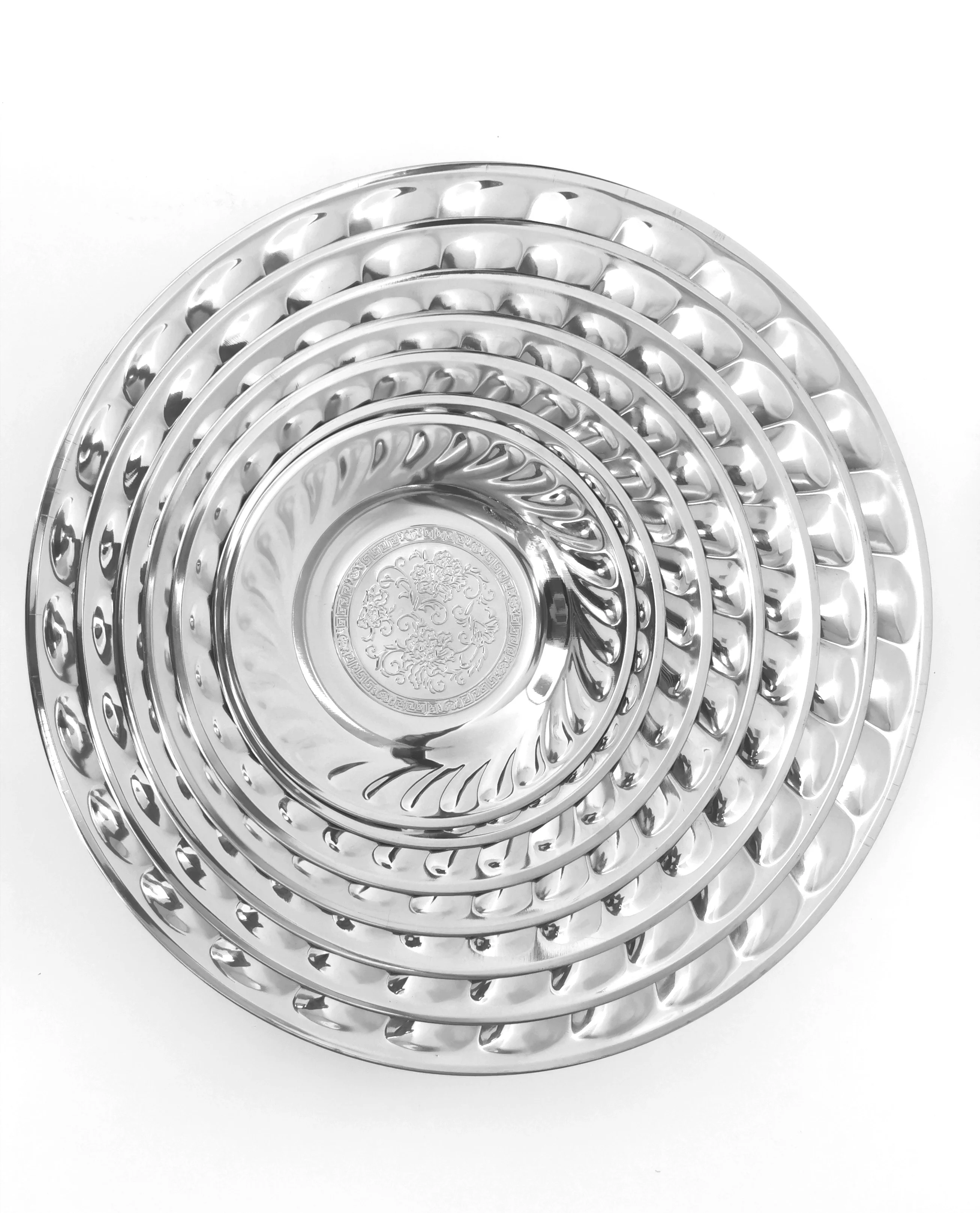 Hotsale arab round food tray stainless steel serving tray