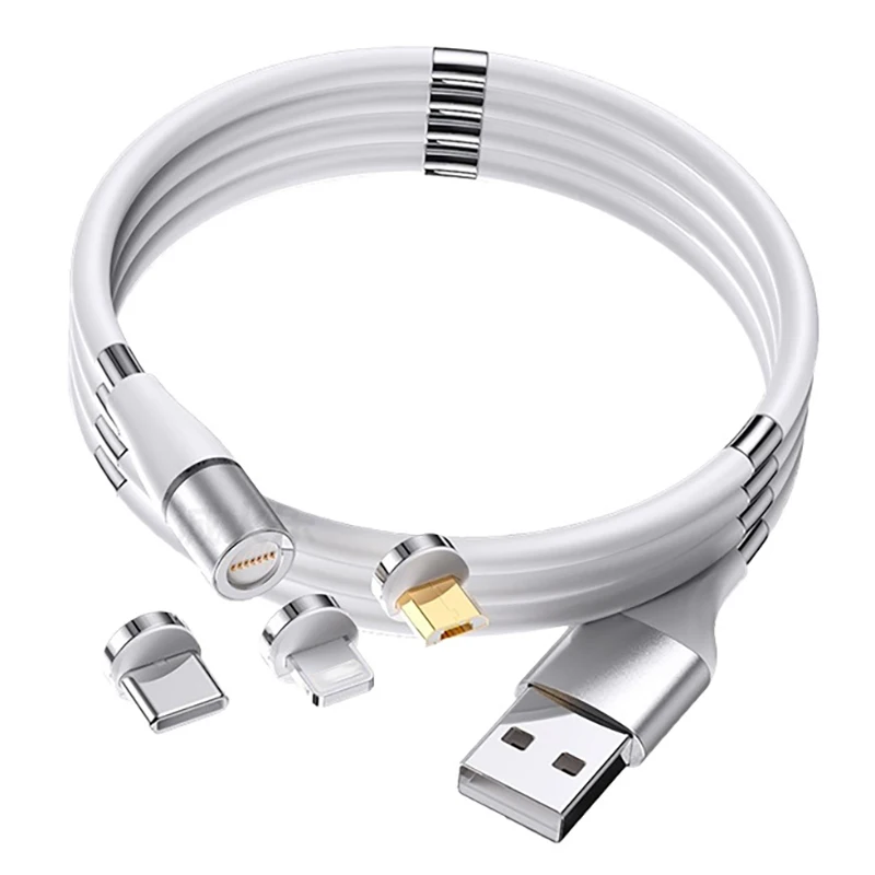 Горячая продажа 360 Вращающийся светодиодный магнитный силиконовый 3 в 1 Магнитный usb-кабель для зарядки