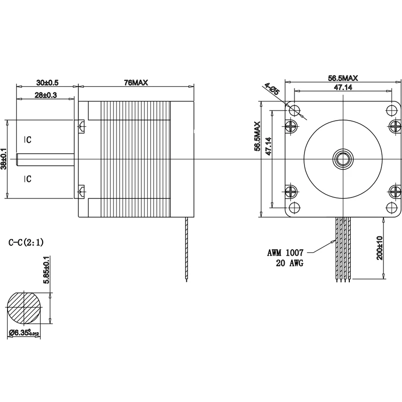 Kaihong High Torque 2 Phase 1.8 Degree Nema 23 DM542 Stepper Motor 1.8 Nm 3.0A 6.35 mm Shaft 57x57x76mm 4 Wires