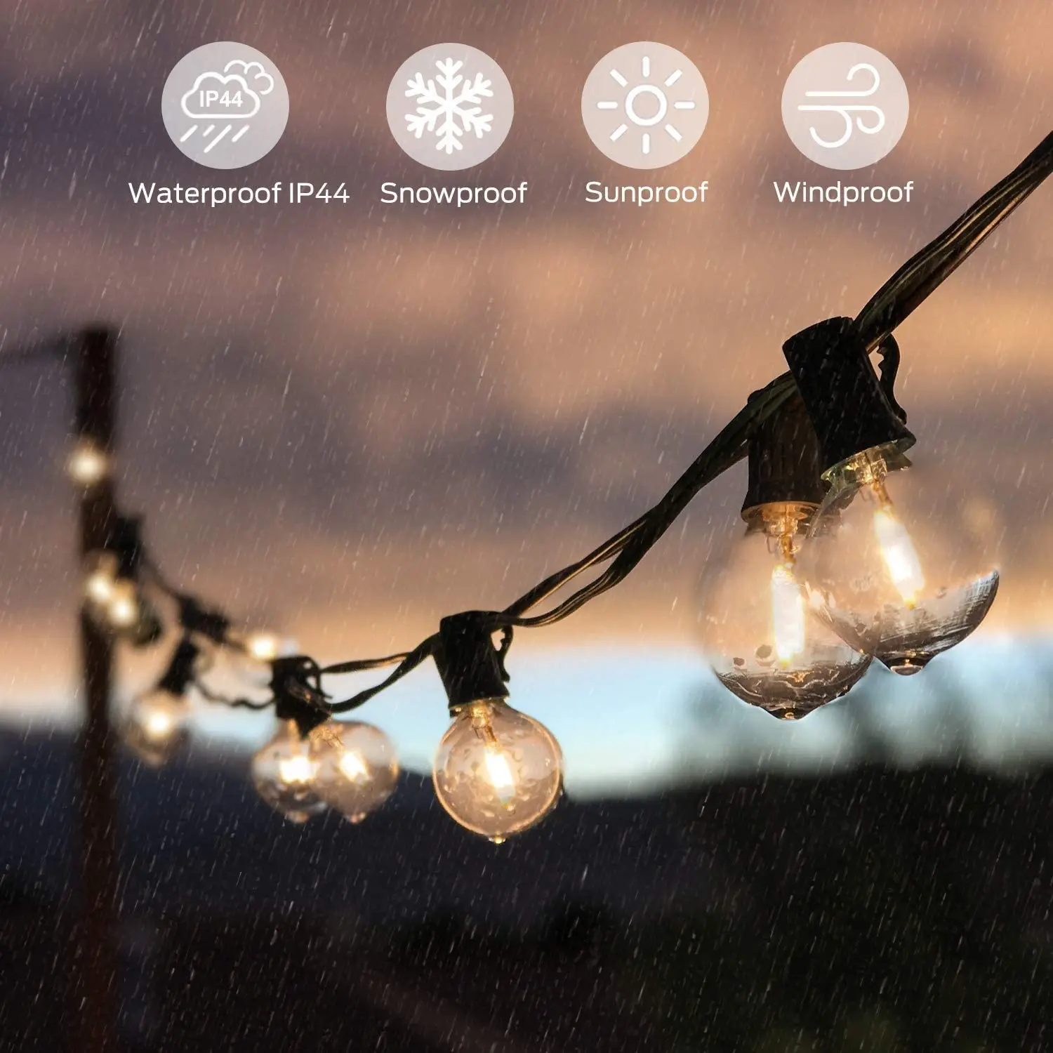 ENRICH Solar powered LED G40 globe string light patio outdoor LED strand 25ft long