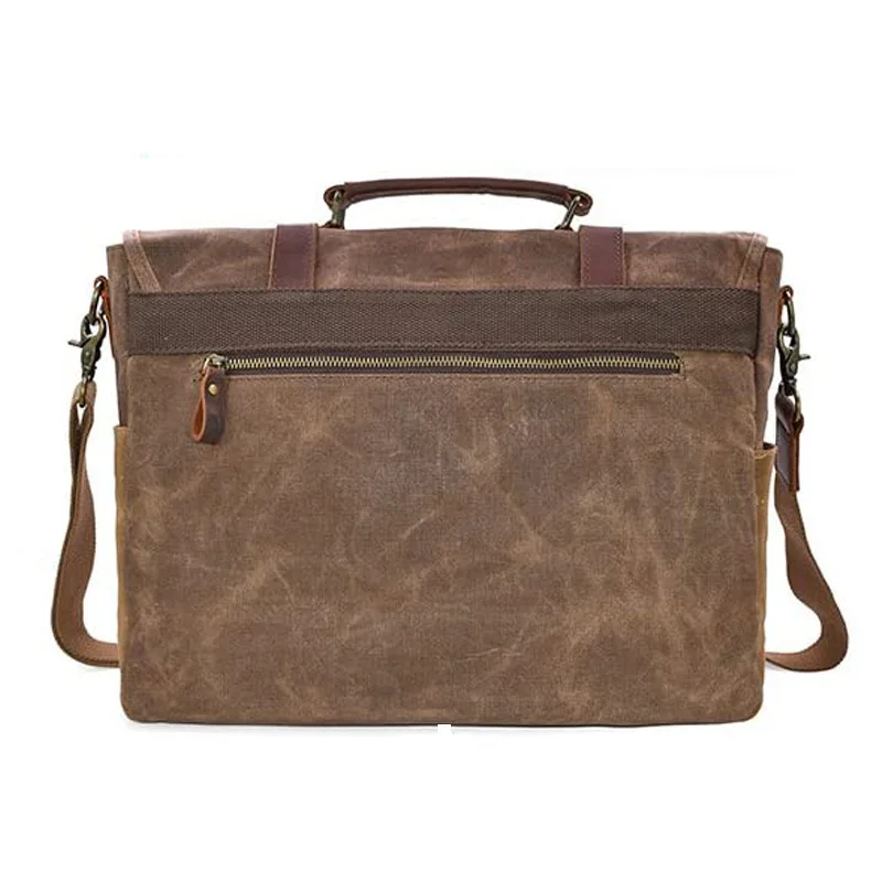 MB081 Retro waterproof waxed canvas leather custom shoulder bag hand briefcase men portable messenger bags