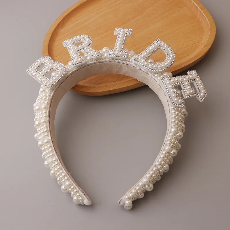 YH Bachelorette Crown Bridal Shower Bachelorette Party Hair Accessory Luxury Bride Headbands White Wide Barque Headbands