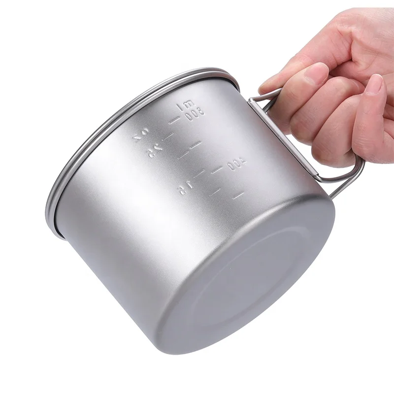 Camping Cookware Titanium Pot 0.75L/0.9L/1.1L/1.6L/2L/2.8L Ultralight Hanging Pot w Lid Foldable Handle Outdoor Cooking
