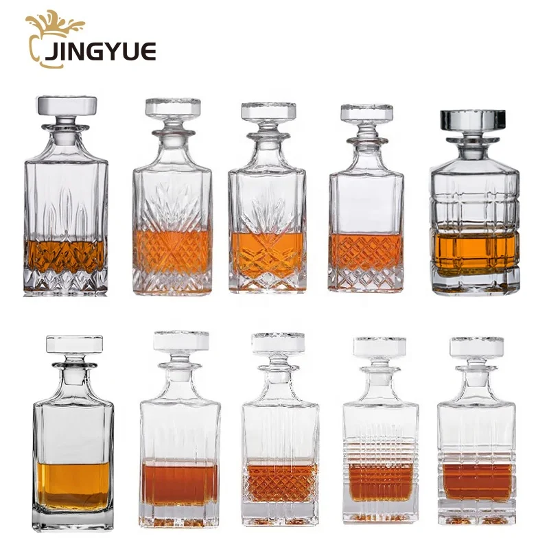 Wholesale 25 oz 750ml Modern Square Crystal Clear Whiskey Bottle Decanter with Glass Stopper for Alcohol Bourbon Liquors Vodka