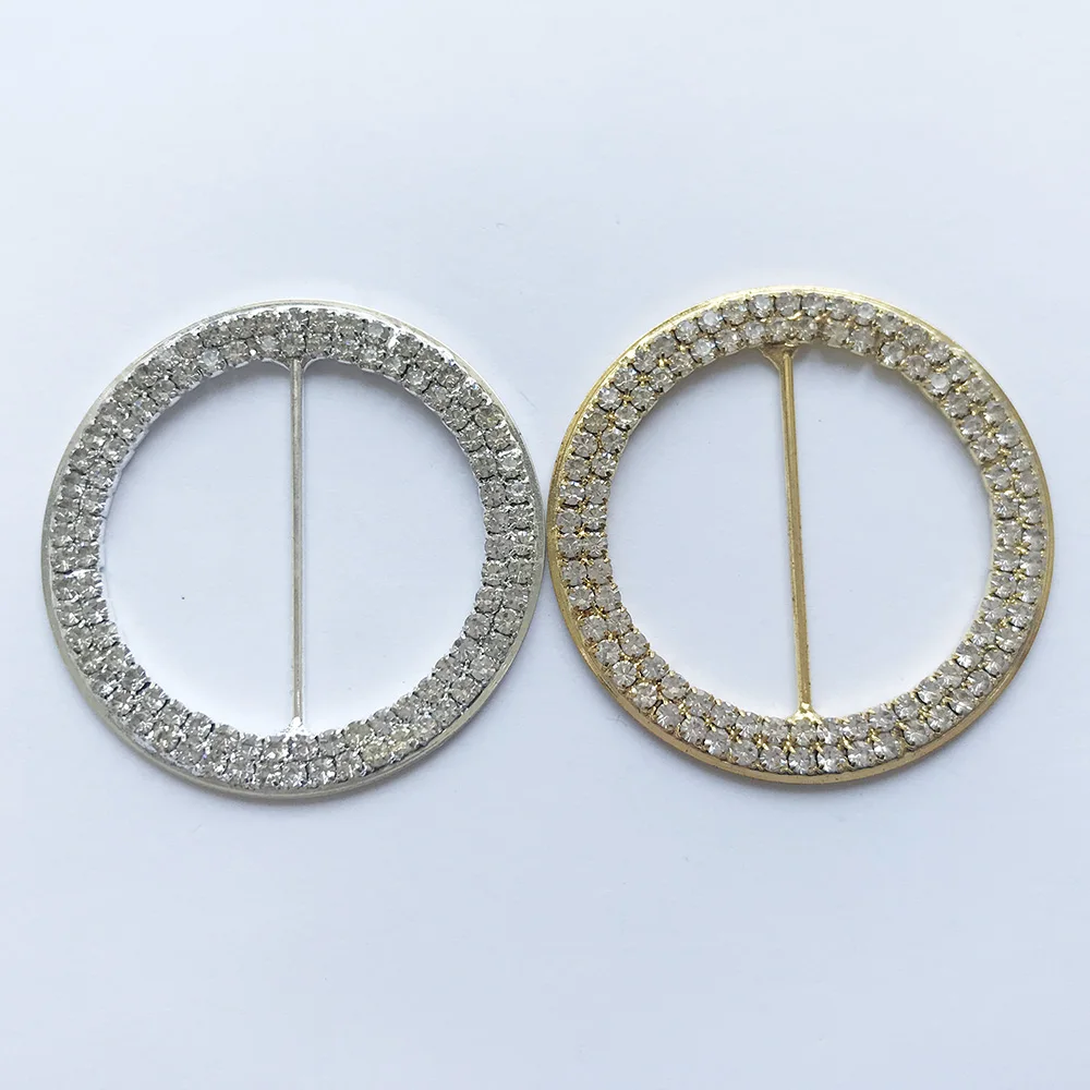 Simple round shape 40mm inner size two layer rhinestone crystal buckles for wedding chair or party dresses belts