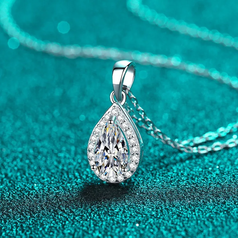 925 Sterling Silver Pear Shaped Solitaire Pendant Necklace for Brides