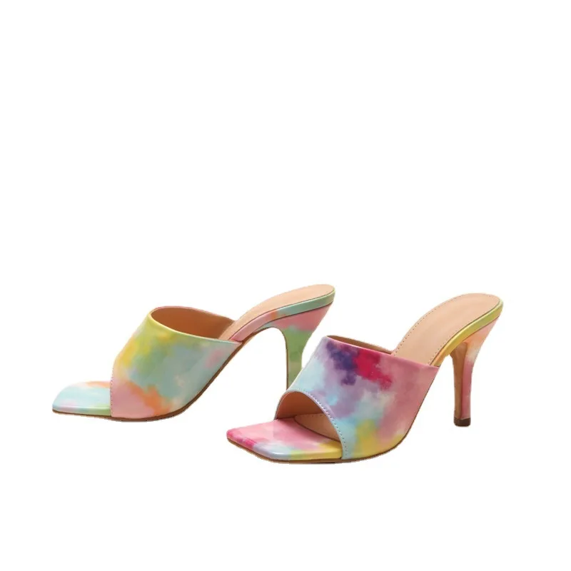 Plus Size Height Increasing Tie Dye Ladies High Heel  Smooth Pu Upper Anti-Slip Beauty Shoe Custom Heels Women 2021