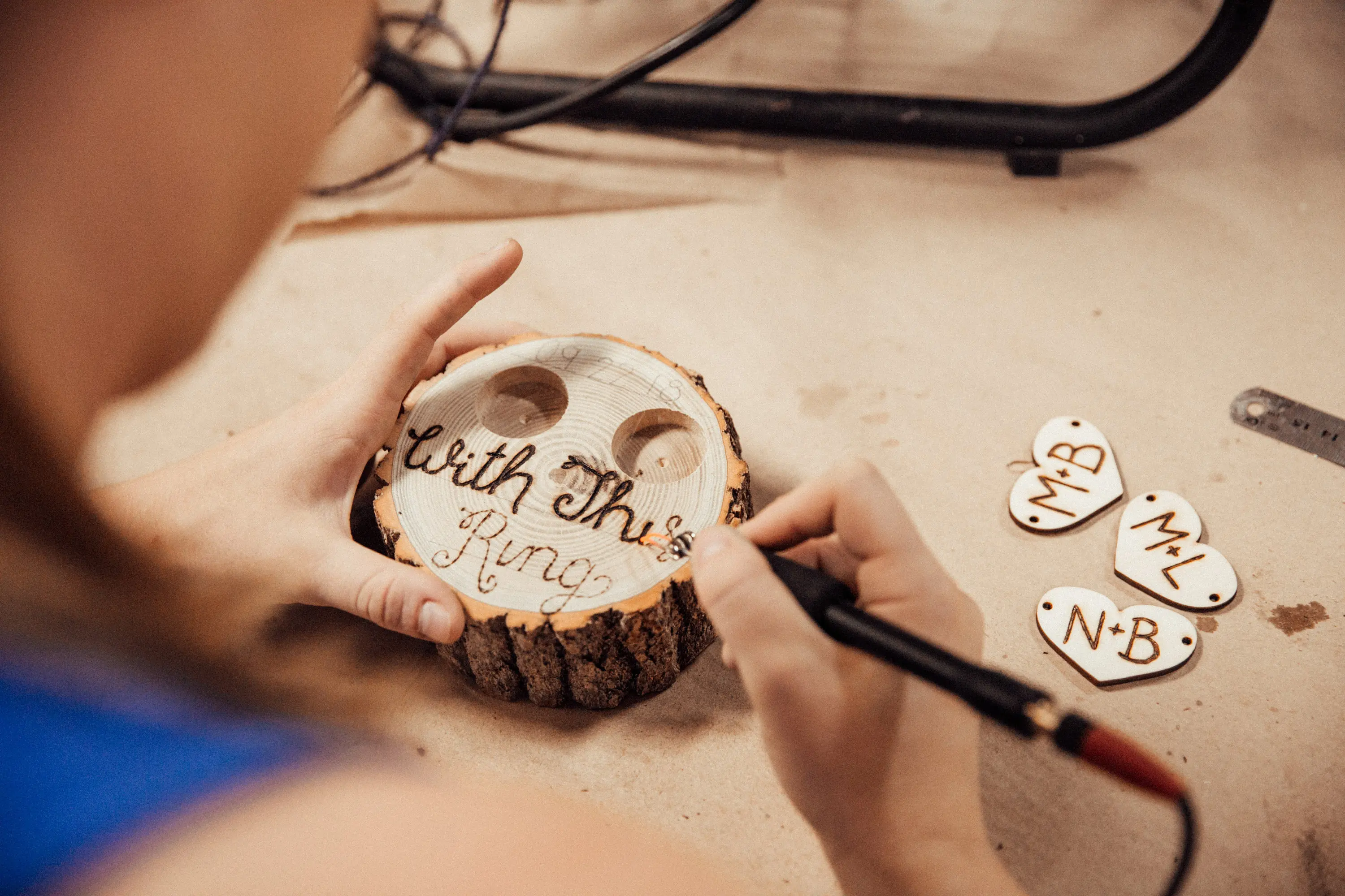 Rustic Ring Box Hand Engraved Personalized Wood Craft Tree Stump Alternative for Ring Bearer Pillow Wall Sign
