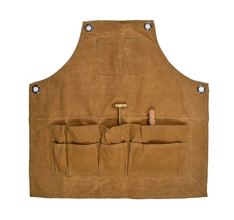 Waxed canvas retro apron custom logo carpenter welder apron leather shoulder strap splash-proof and stain-resistant clothing