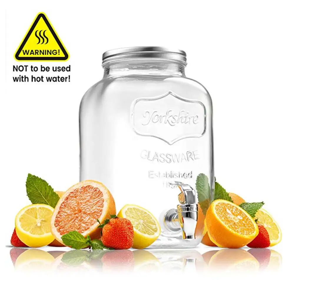 clear or decorated glass mason jar beverage juice dispenser with screw tap