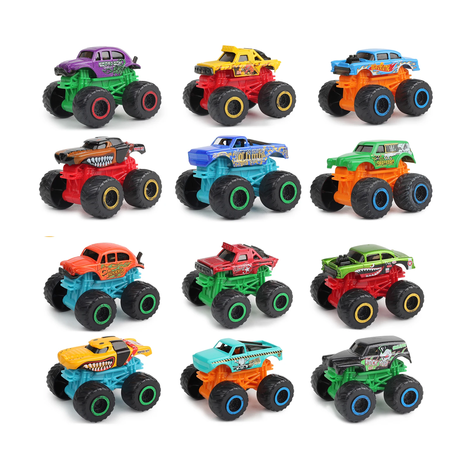 Sunq 2023 New Arrival 3Pcs Big Wheel Monster Truck Toys Set Friction Alloy Toy Cars Vehicles For Kids Best Gift For Boys