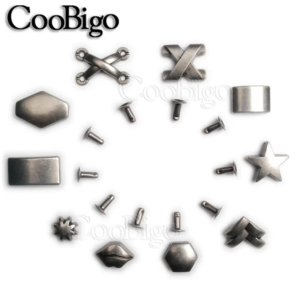 100sets/Pack Pewter Punk Studs Rock Rivet Spikes Bracelet Garment Shoe Bag Pets Collar Leather Craft Parts Lip X Shape #GZ126