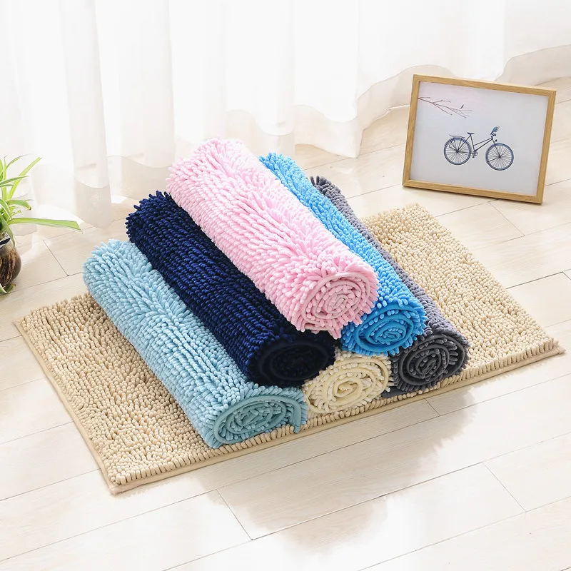 Wholesale Fiber Chenille Bath Mats Soft Anti-Slip Waterproof Fluffy Thick Rectangle Shower Mat Washable Bathroom