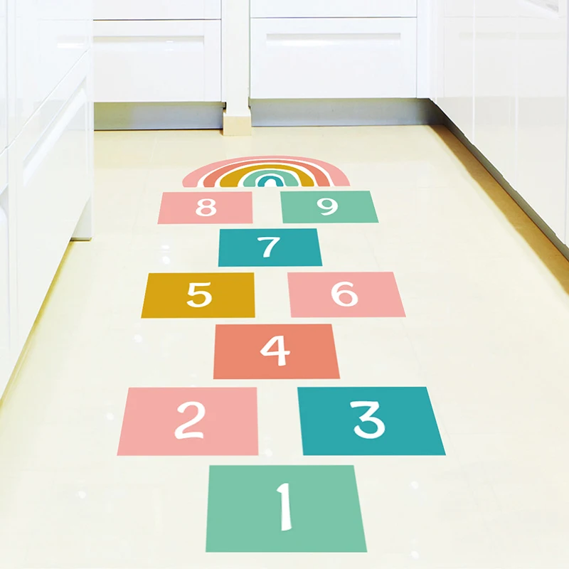 Cartoon JUMP Game Skip Square Rainbow Floor Sticker for Kids Room Play Room Game Wall Sticker