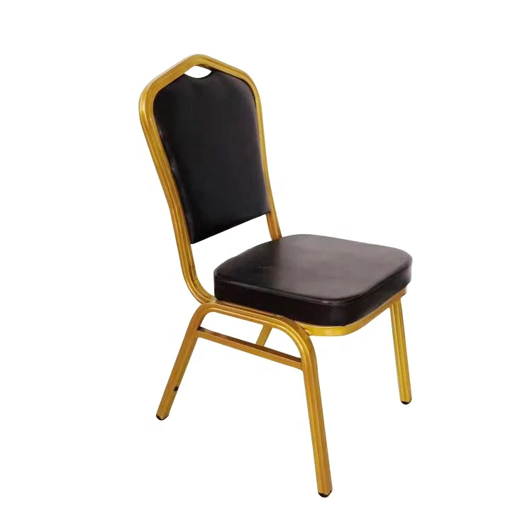 Foshan Factory Metal Banquet Chair Gold Metal Brown Seat