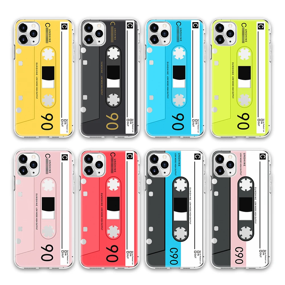 Custom Unique Cassette Tape Set Fresh Color Clear TPU Phone Cases for iPhone 13 12 11 Light Weight Print Casings