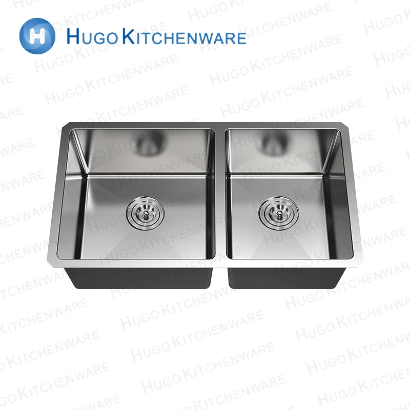 Wholesale 304 Stainless Steel  Black Color Welded Square Undermount Double Bowl Kitchen Sink with Nano Surface