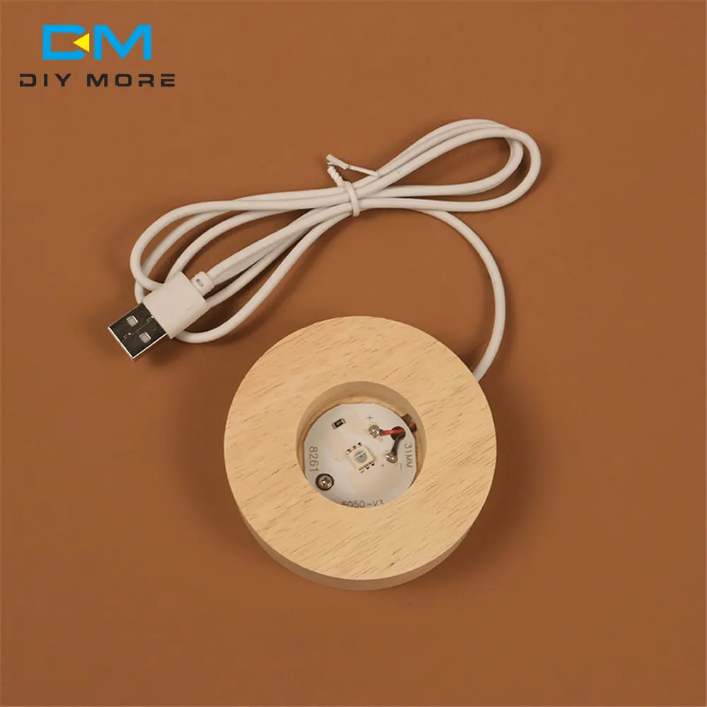 6CM 7CM Smart Home New Wood Light Base Rechargeable Wooden LED Light Rotating Display Stand Crystal Glass Resin Art