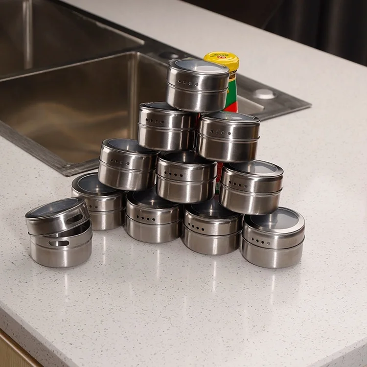 Металлический магнитный контейнер для специй, серебристый, Круглый, под заказ, оптом