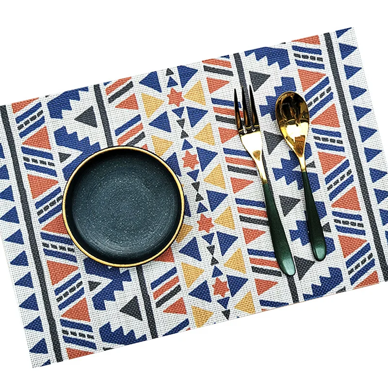 Cheap Wholesale Custom Print Geometric 45*30cm Woven Pvc Plastic Woven Placemats for Home Hotel