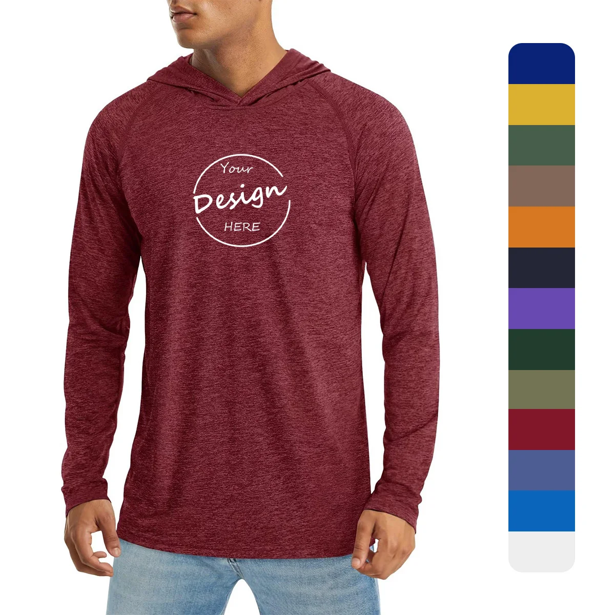 Wholesale Custom Logo 95% Cotton 5% Polyester Hoodies Sweatshirt Casual Breathable  Men Long Sleeve T Shirt With Hood