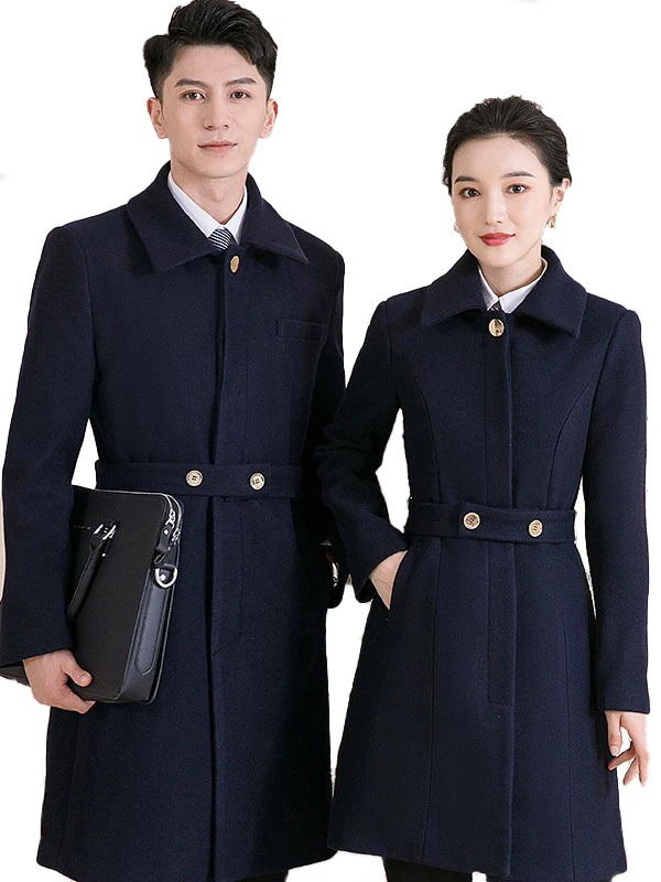 2024 OEM Custom men uniform custom logo polyester flight attendant tweed coat men hotel service clothes warm men work uniforms