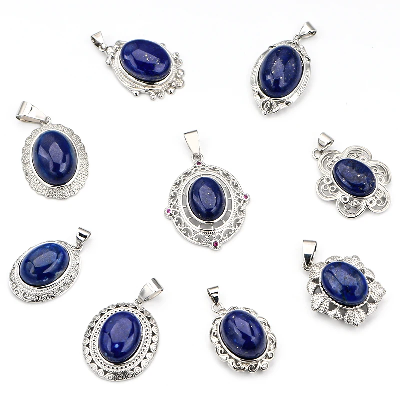 Fashion designed natural lapis oval pendant 9 different copper bezel lapis pendant