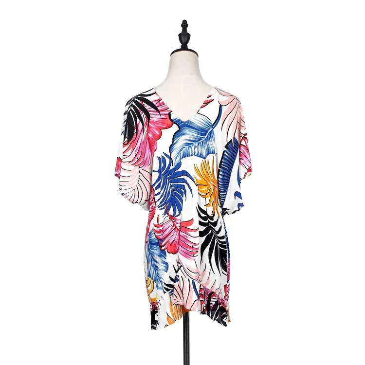2020 New Arrivals Ladies Blouses Leaves Print Summer Women V-neck Short Sleeves Maxi Dress