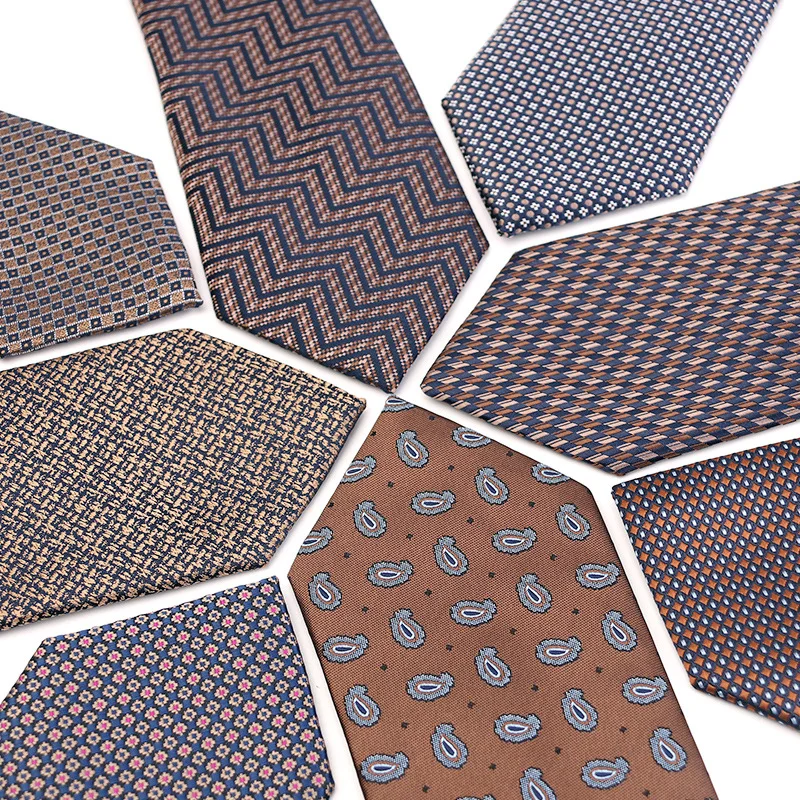 2023 New Innovations Custom Polyester Necktie Woven Jacquard Striped Fabric Brown Coffee Mens Neck Tie For Sale