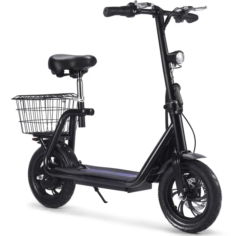 Electric Scooter for Adults, 36V E-Scooter with Seat, Led Headlight, 3 Flash-Mode Rear Light, 500w Motor, Removable Basket & Pne