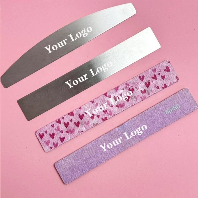 Customize 80/80 Grit Strong Sandpaper Washable Pink Sanding Nails File Block Half Moon Lime Nail Files 80/80