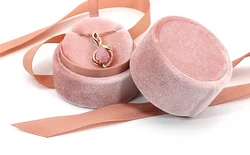 Pink romantic beautiful round gift jewelry box with same color ribbon