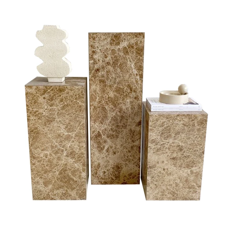 Customize Hotel Cafe Marble Tables Luxury Display Stand Home square Plinth in Coffee
