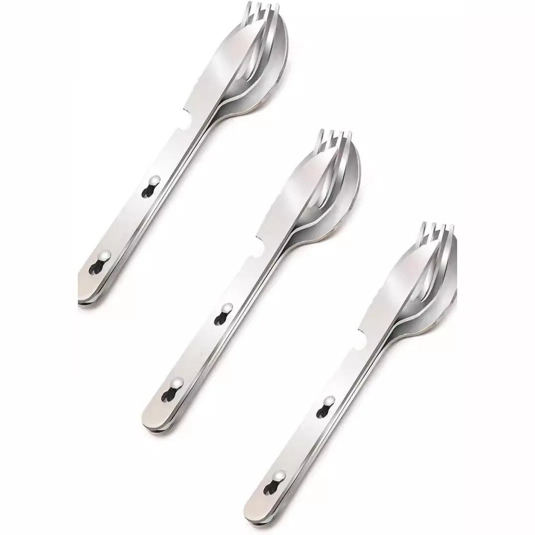 4-in-1 picnic travel camping cutlery set titanium stainless steel knife fork spoon with bottle opener