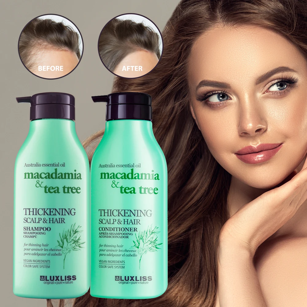 LUXLISS Anti Thinning Hair Products Organic Macadamia Oil Tea Tree Thickening Hair Growth Shampoo and Conditioner Private Label