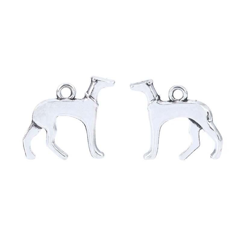 Antique Silver Tone Greyhound Whippet Hound Dog 3D Charms Pendants Double Sided For Necklace Bracelet Jewelry Making