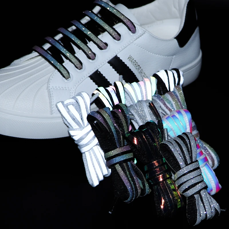 1 Pair Reflective Shoelaces Luminous Shoelaces Laser Sequin Weave Bracelet Sneakers Shoe Laces Adult Children Shoe Strings