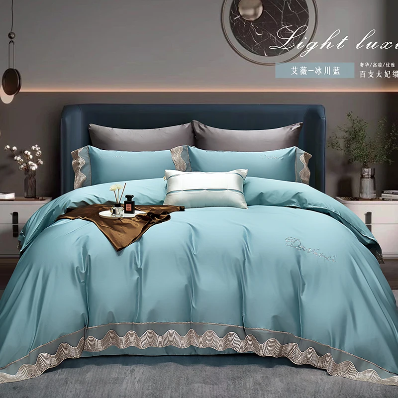 2023 New High-End Luxury Delicate 100S Egyptian Cotton Embroidery 4pcs Bedding set with lace with different sizes and colors