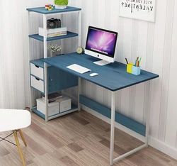 Wooden Office Desk Study Writing Home Steel Wood Desktop Computer Table with Shelf and Drawers