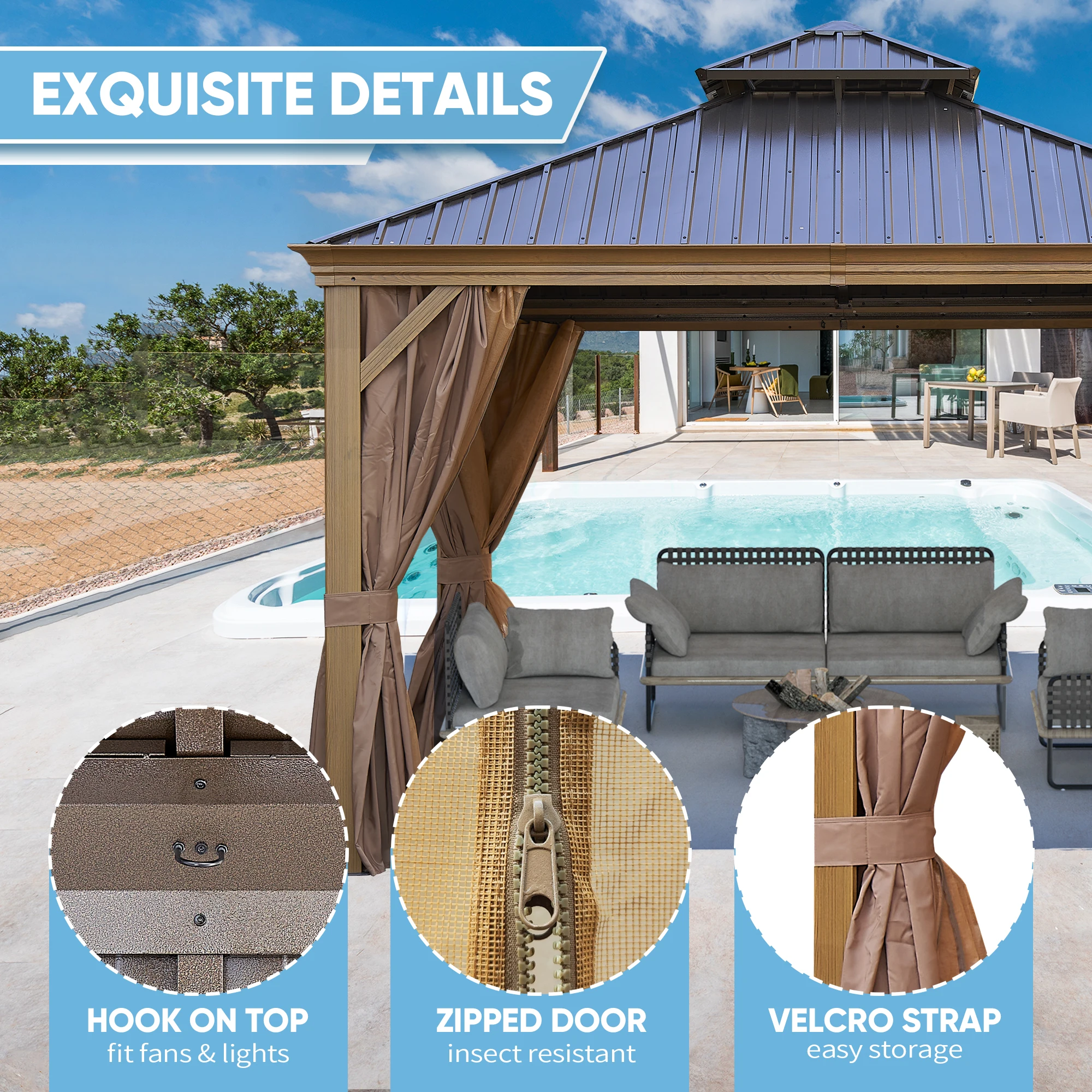 USA Overseas Warehouse Spot 2024 sale outdoor furniture 12x12 gazebo Sunshade and Rain Protection outdoor pergola with roof